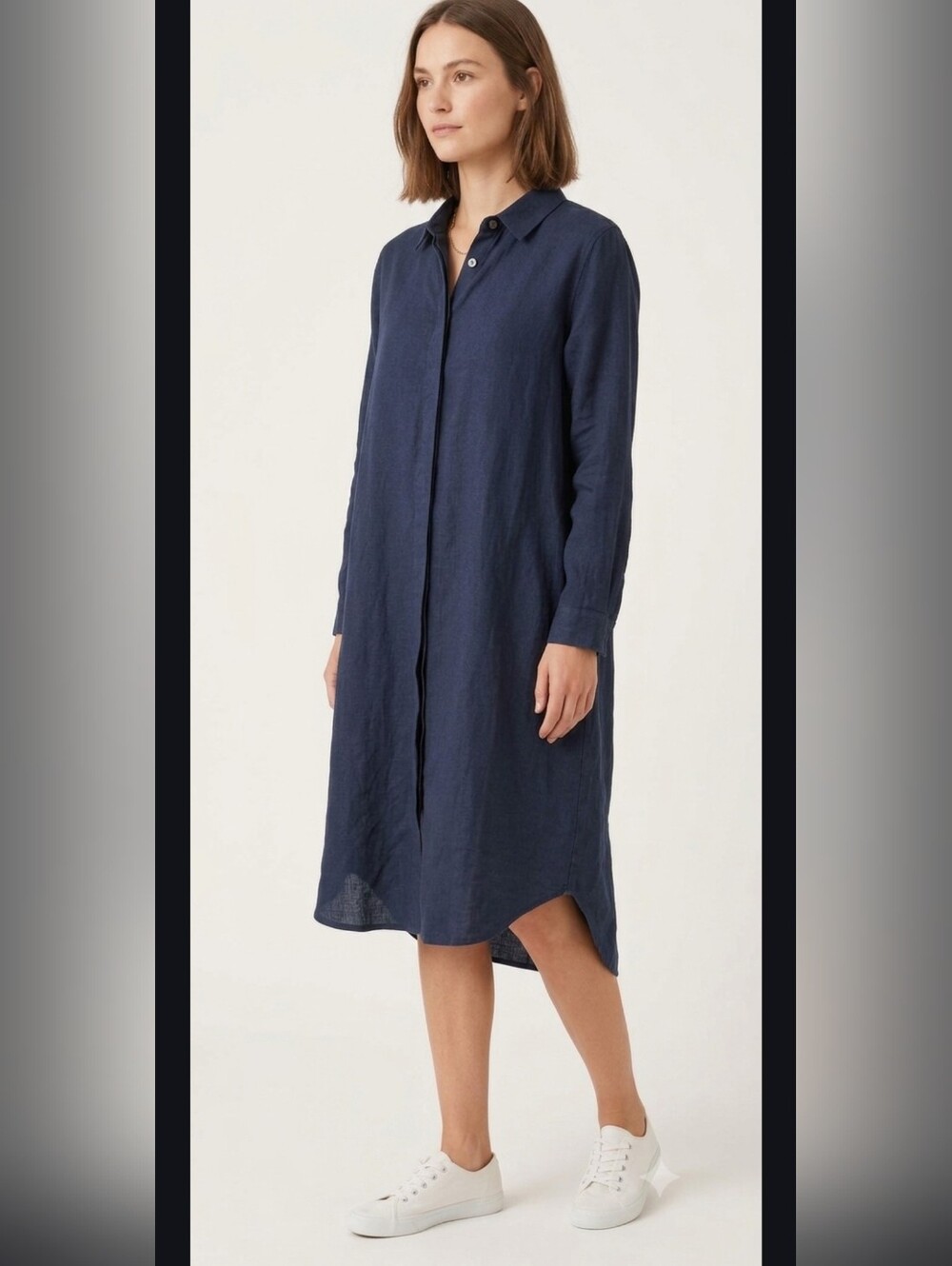 Match Point Blue Linen Shirt Dress Large